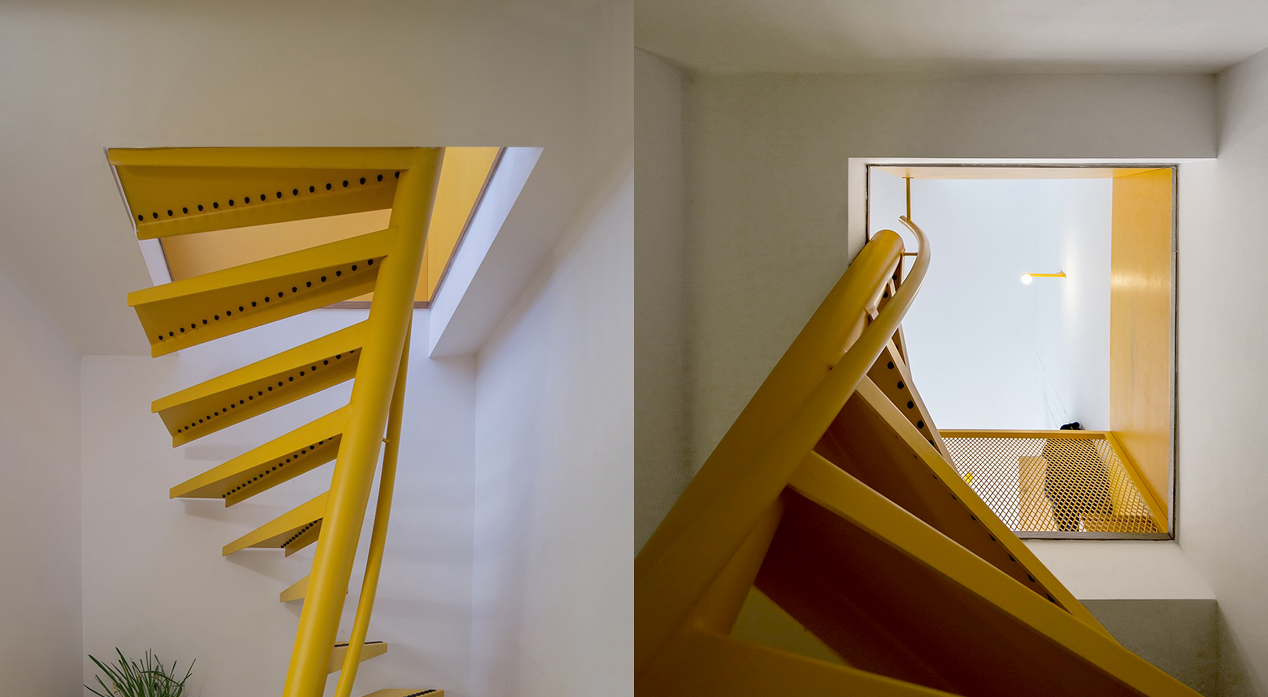 Gele kelder kleine trap voorbeelden 1m2 staal design Keldertrap